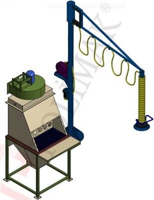Bag manipulator of bag dump station bag vacuum lift system