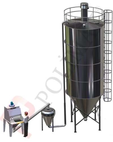 Dense phase pneumatic conveying system for silo filling bag dumping station