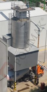 Bulk solids silo discharging tanker truck loading system bulk loading telescopic bellow