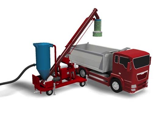 Mobile silo truck loading system with vacuum sucking hose
